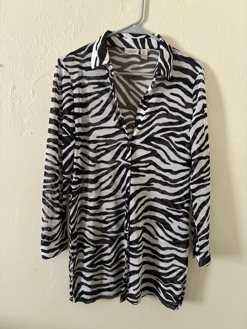 Chico's Black and White Zebra Print Mesh Button-Down Shirt